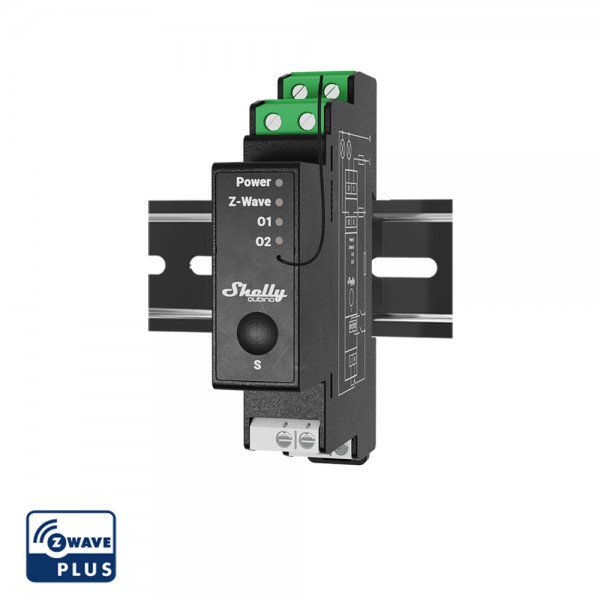 Shelly - Rail mounted - &quot;Wave Pro 2PM&quot; - Relay - max. 25A - 1 phase - 2x 16A - Measuring function - Z-Wave