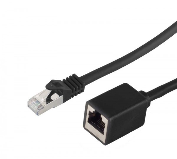 Patchkabel RJ45, CAT6 250Mhz, 0,5m schwarz, S-STP(S/FTP), LSZH, Stecker/Buchse(Verlängerung)