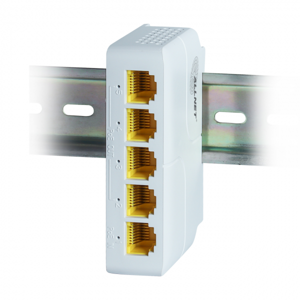 Shelly • Hutschiene • "Pro Verteiler Switch 4 • 4 Pro Anschlüsse • 1x PoE Eingang • Lüfterlos • by ALLNET