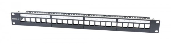 Patch Panel 24xTP,CAT6A, incl.Keystone Slim-line/Short, 19&quot;, 1HE(t 94mm), Schwarz, Synergy 21,