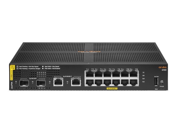 HP Switch 1000Mbit, 12xTP, 10GB 2xTP, 2xSFP/SFP+-Slot, 6100-12G-CL4-2SFP+ 139W,
