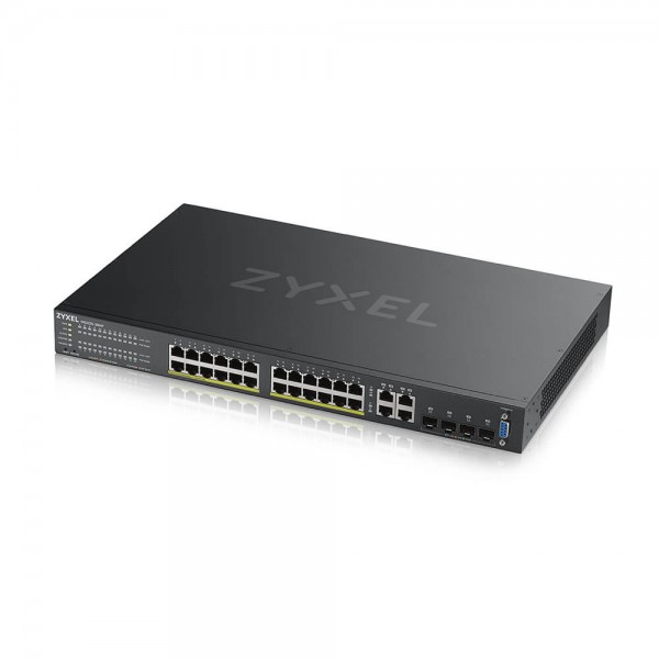 Zyxel Switch full managed Layer2+ 28 Port • 24x 1 GbE • PoE Budget 375 Watt • 24x PoE at • 4x 1 Gb Combo • 19&quot; • NebulaFlex Pro • GS2220-28HP