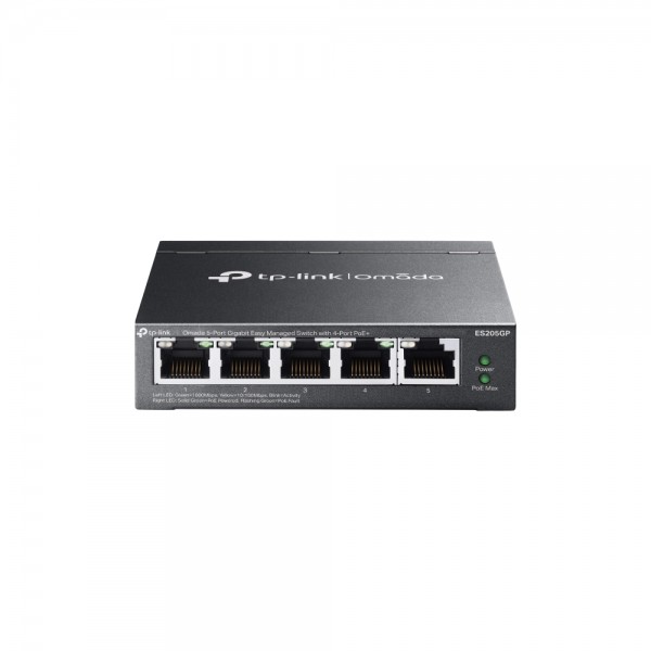 TP-Link Switch full managed Layer2 5 Port • 5x 1 GbE • PoE Budget 65 Watt • 4x PoE at • Lüfterlos, Omada • ES205GP