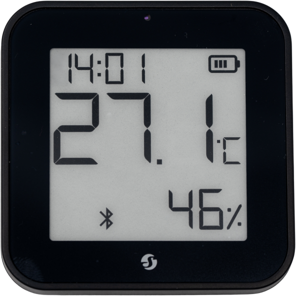 Shelly · Plug &amp; Play · "Blu ZB H&amp;T Display Black" · Temperatur- &amp; Feuchtigkeitssensor · E-Paper Display · Bluetooth · Zigbee · Schwarz