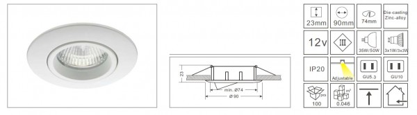 Synergy 21 LED retrofit GU10 / GX5, 3 recessed ceiling kit D09-silver