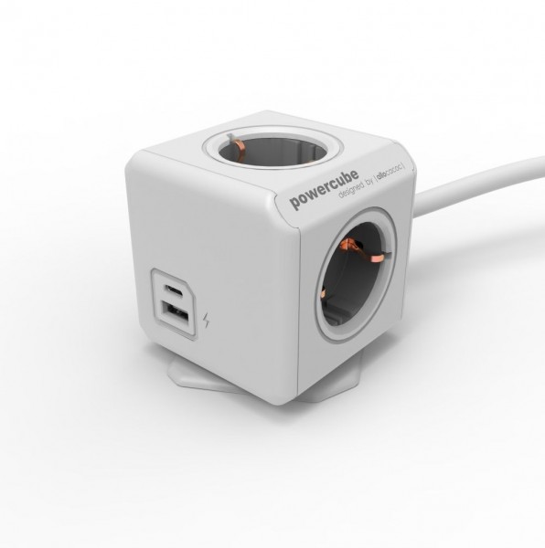 DesignNest(Allocacoc) Powercube, Extended USB A+C, 4xDosen(CEE7)-&gt;Stecker(CEE7), 1.5m, weiss/grau