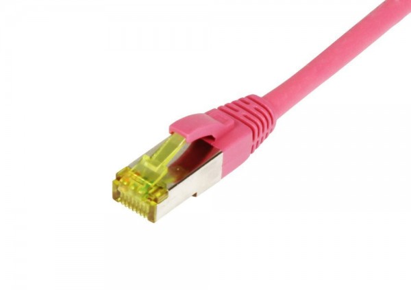 Patchkabel RJ45, CAT6A 500Mhz,10m, magenta, S-STP(S/FTP), TPE/LSZH(Ultraflex), AWG26, mit CAT7 Rohkabel, Synergy 21