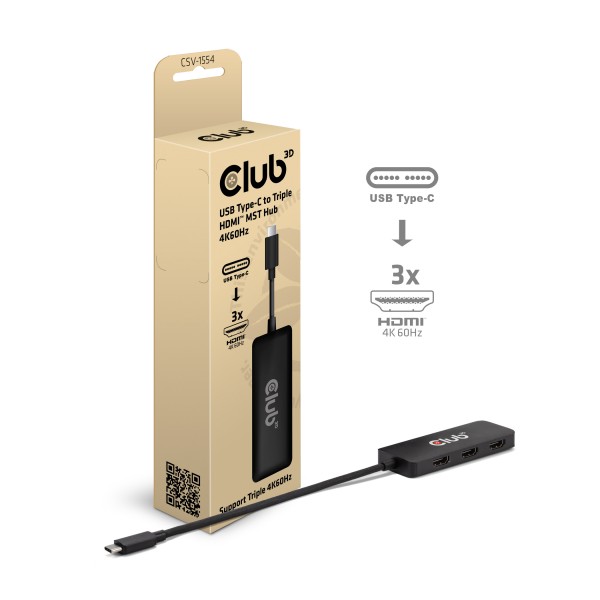Club 3D Multi Stream Transport Hub USB 3.2 Typ C =&gt; 3x HDMI 4K60Hz