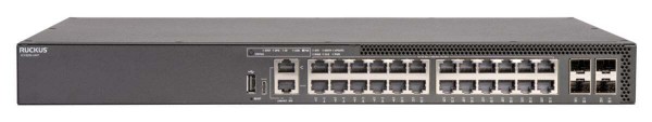 CommScope RUCKUS ICX8200-24P Switch, 24x10/100/1000 Mbps PoE+ ports, 4x25 GbE SFP28 stacking/uplink-ports, 370W PoE