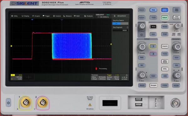 Siglent SDS2102X Plus Oszilloskop / Das SDS2102X Plus Oszilloskop von Siglent bietet eine Bandbreite von 100 MHz, sowie 4 analoge und 16 digitale Kanäle.
