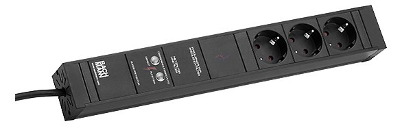 Bachmann Tischsteckdose, 3xDosen(CEE7)-&gt;Stecker(CEE7), ÜSS+NF, 2m, schwarz, CONNECT LINE,