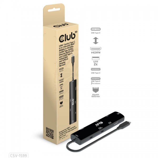 USB Hub 4 Gen3.2 Typ C => 1x HDMI, 2x USB-A, RJ45, 2x USB Typ-C *Club 3D*