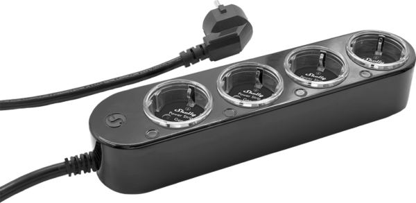 Shelly · Plug &amp; Play "Power Strip 4 Gen4" · Smarte Steckdosenleiste · 4x 12A · Messfunktion · WLAN · Zigbee · Matter · BT · schwarz