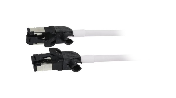 Patchkabel RJ45, CAT6A 500Mhz, 10m, weiss, S/FTP, slimline rund d=4,5mm, TPE/LSZH(Superflex), AWG28, mit CAT7 Rohk., drehbarer Stecker, Synergy21