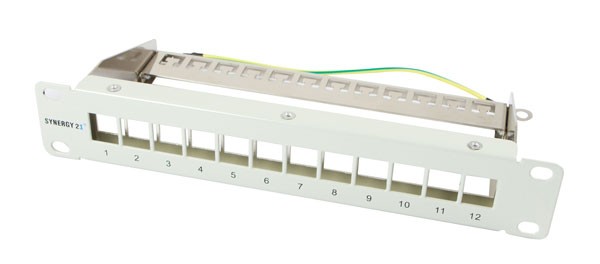 Patch Panel 12xTP,CAT6A, incl.Keystone Slim-line mit Kabelklemme, 10&quot;, Lichtgrau, Synergy 21,