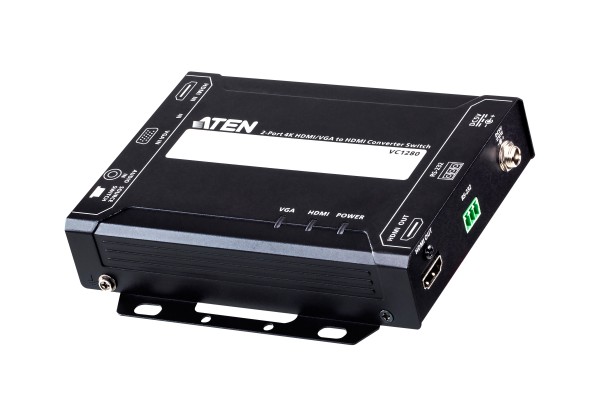 Aten Video Switch, HDMI/RS-232-&gt;VGA/HDMI/Audio, 2-Port 4K HDMI/VGA auf HDMI Konverter Switc