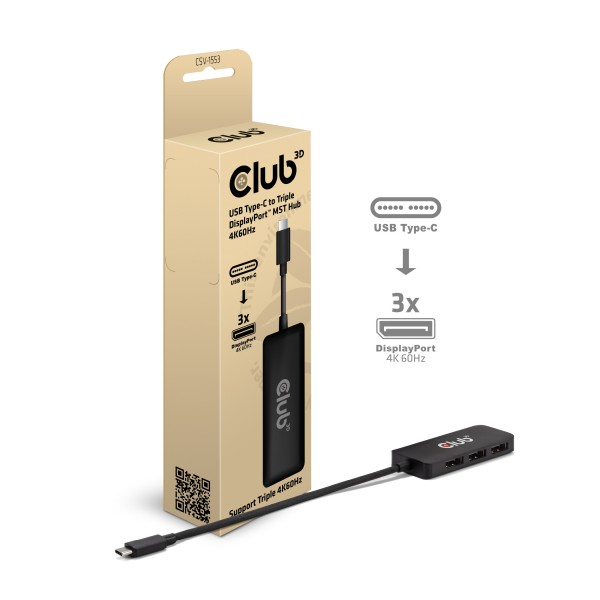 Club 3D Multi Stream Transport Hub USB 3.2 Typ C =&gt; 3x DisplayPort 4K60Hz