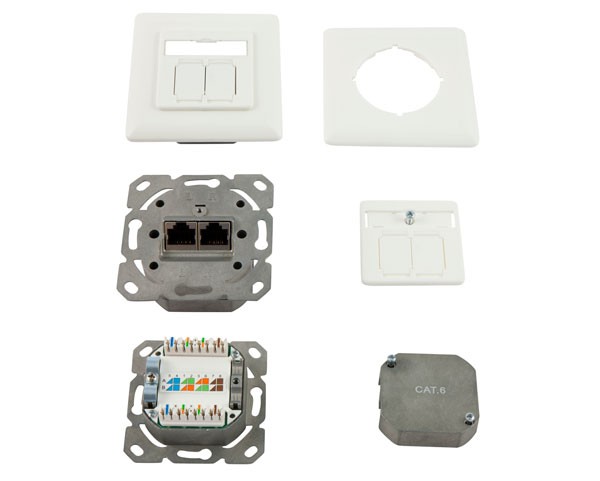 Dosen TP,AP,2-fach,CAT6, Rein/Signalweiss, waagrechter Kabeleingang, Synergy 21,