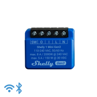 Shelly · Unterputz · "1 Mini Gen. 3" · Relais · max 8A · 1 Kanal · WLAN · BT Shelly · Unterputz · "1 Mini Gen. 3" · Relais · max 8A · 1 Kanal · WLAN · BT