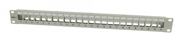 Patch Panel 24xTP,CAT6A, incl.Keystone Slim-line/Short, 19&quot;, 1HE(t 94mm), Lichtgrau, Synergy 21,