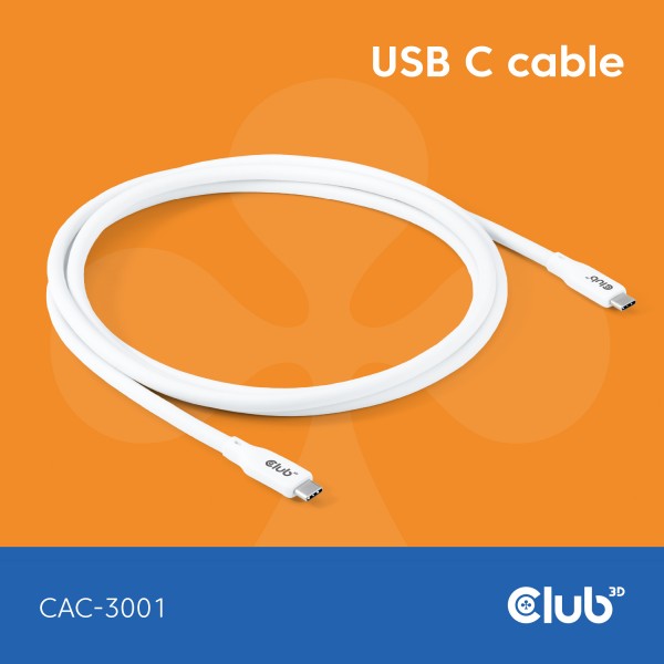 Kabel USB, C(St) =&gt; C(St), 2.0m, USB3.1, *Club3D* - Lifestyle *weiß*