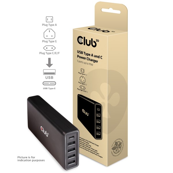 Club 3D Netzteil USB Typ A &amp; C 5-fach 111W