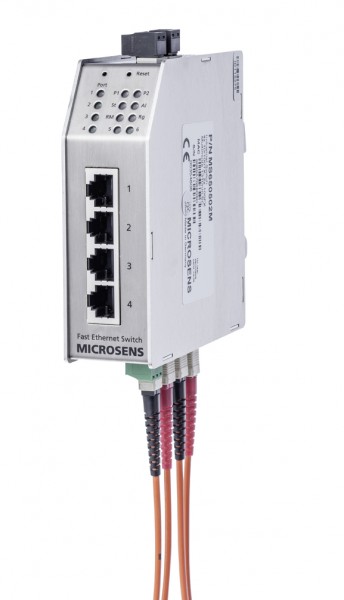 Microsens Industrie 6 Port Fast Ethernet Switch mit Ring-Funktion, 2 x SC duplex (Singlemode), 4 x RJ45, MS650504M