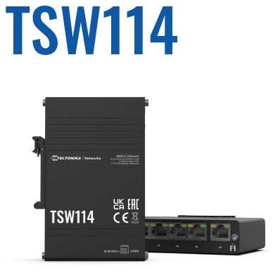 Teltonika · Switch · TSW114 · 5 Port Gigabit Industrial unmanaged Switch DIN RAIL