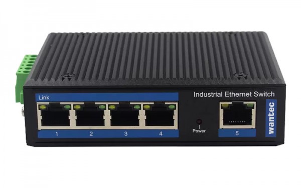 Wantec - Industrial PoE Ethernet Switch für Hutschiene, 5 Port
