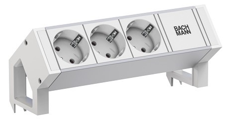 Bachmann Desk2 Steckdosenleiste, 3xDosen(CEE7) mit Zuleitung GST18, RAL9010 weiss,