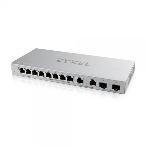 Zyxel Switch unmanaged Layer2 12 Port • 8x 1 GbE • 2x 2.5 GbE • 2x SFP+ • Desktop • Lüfterlos • XGS1010-12 V2