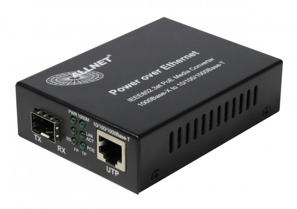 ALLNET Media Converter PoE (15.4W/30W) to 1000BASE-SX/LX Single-/ Multimode SFP Mini-GBIC Connector &quot;ALL-MC202P-SFP1-PoE&quot;.