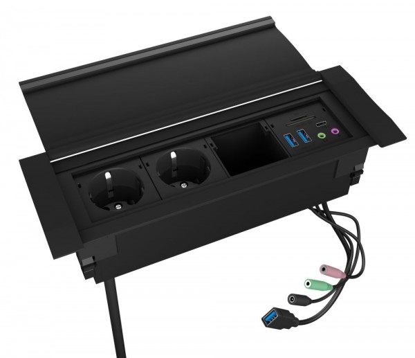 ICY Box Tischsteckdosenleiste, USB-Hub, Kartenleser und Audio, IB-TS-401-4,