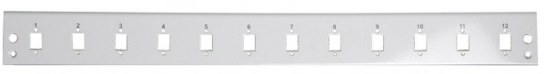 LWL-Patchpanel, zbh. Frontblende SC Simplex/E2000® Simplex/MTRJ/LC Duplex 12x, ohne Kupplungen, grau,