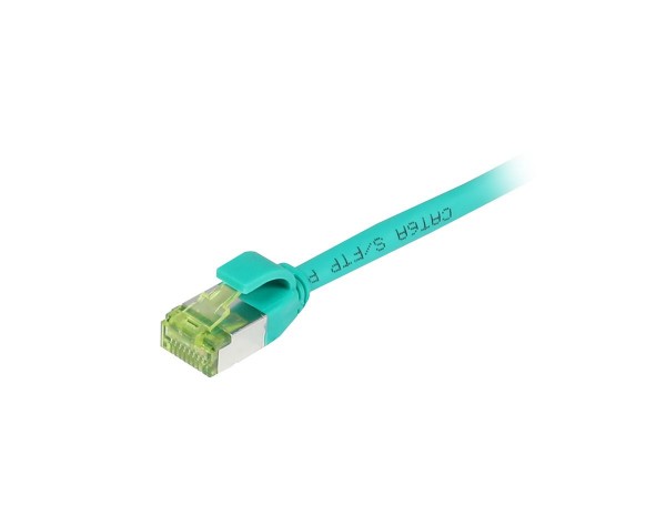 Patchkabel RJ45, CAT6A 500Mhz, 0.15m, grün, S/FTP, slimline rund d=4,5mm, TPE/LSZH(Superflex), AWG28, mit CAT7 Rohkabel, Synergy 21