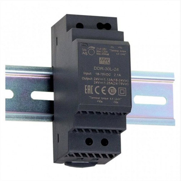 ALLNET Ersatznetzteil/Spannungswandler 24V/1,25A IN: 9~36VDC -&gt; OUT: 24VDC/DC-Wandler Mean Well Hutschiene