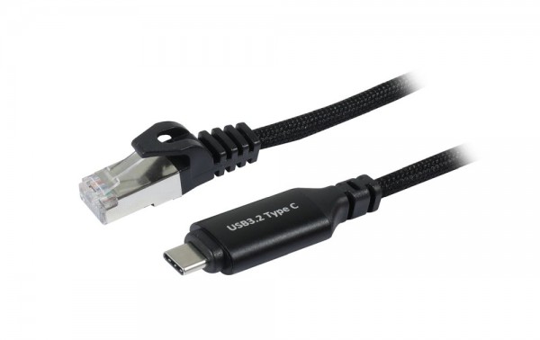 Kabel USB, C(St) =&gt; RJ45(St)_Netzwerkkarte, 2,0m, USB3.2 Type-C, schwarz(Textil), Synergy 21,