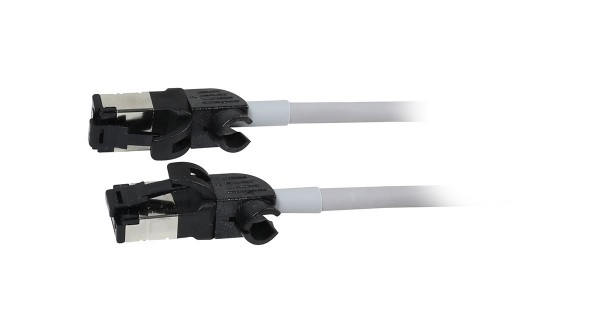 Patchkabel RJ45, CAT6A 500Mhz, 0.15m, grau, S/FTP, slimline rund d=4,5mm, TPE/LSZH(Superflex), AWG28, mit CAT7 Rohk., drehbarer Stecker, Synergy21