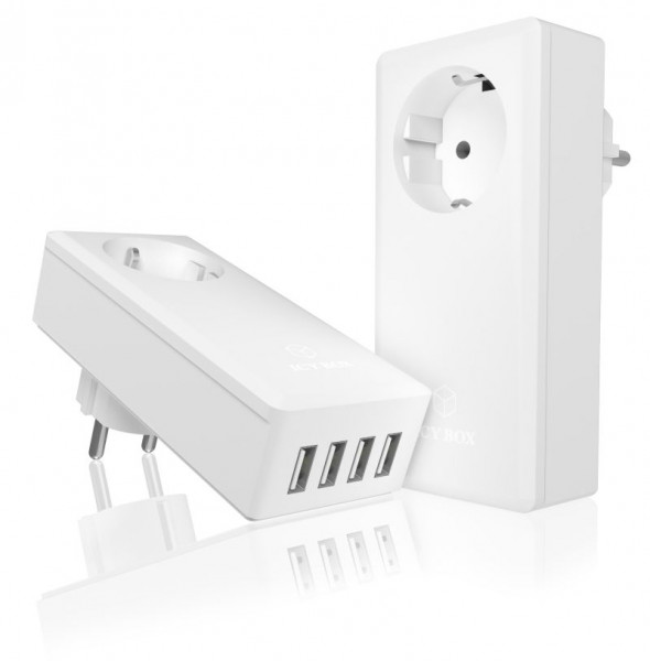 ICY Box USB Schnellladegerät, 4-port, IB-CH404, nur Ladeanschluss! mit EU-Steckdose,