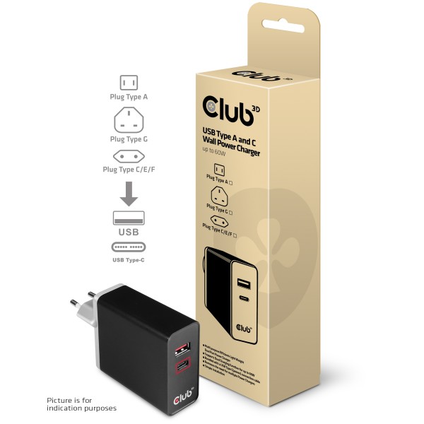 Club 3D Netzteil USB Typ A &amp; C 2-fach 60W