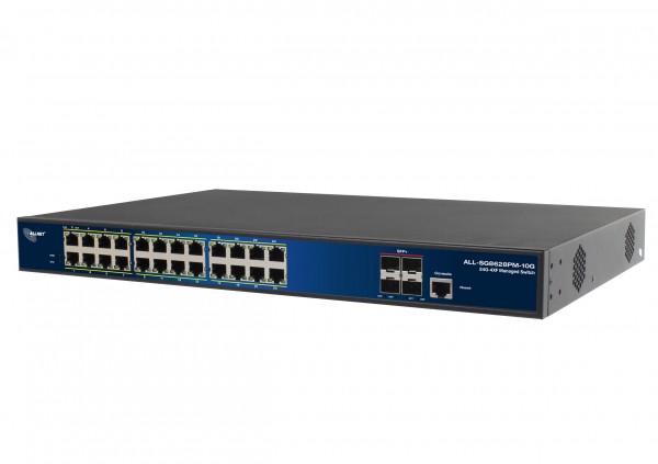 ALLNET Switch full managed Layer2+ 24 Port • 24x GbE • PoE Budget 370W • 24x PoE at • 4x SFP+ • 19&quot; • JSON API • ALL-SG8628PMJ-10G