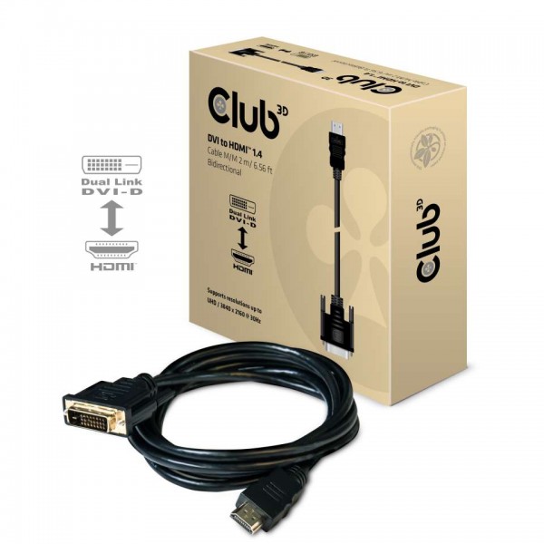 Kabel Video DVI =&gt; HDMI 1.4 ST/ST 2,0m *Club3D*