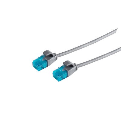 Patchkabel RJ45, CAT6 250Mhz, 0.3m grau, UTP(U/UTP); PVC, slimline d=3,5mm,