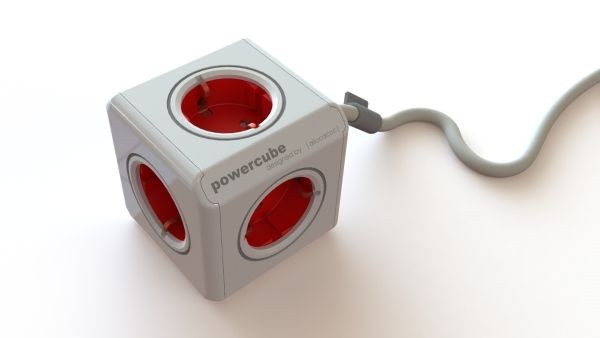 DesignNest(Allocacoc) Powercube, Extended, 5xDosen(CEE7)-&gt;Stecker(CEE7), 3m, weiss/rot,