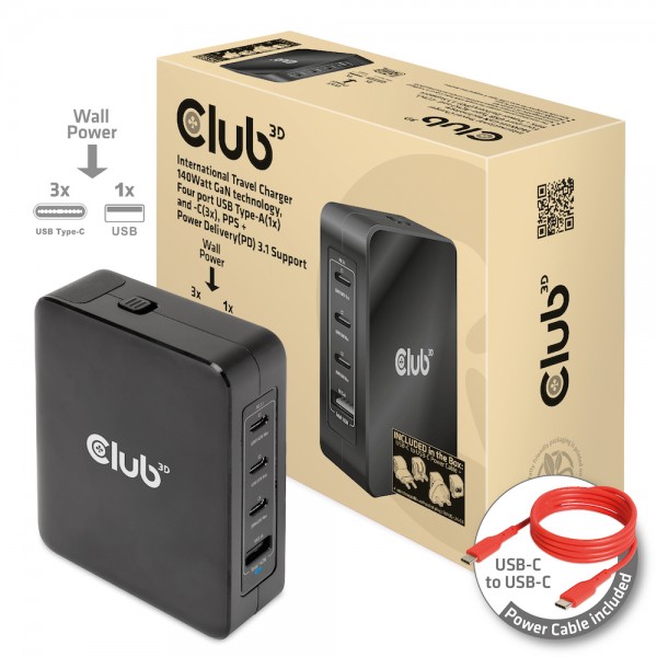 Club 3D Reise-Netzteil USB Typ C 1-fach 140W