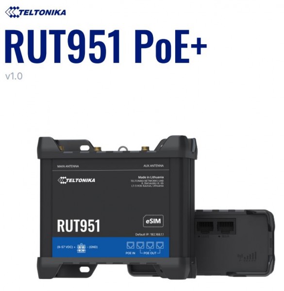 Teltonika · Router · RUT951 PoE + · LTE Modem Router/WLAN · PoE+ without PSU