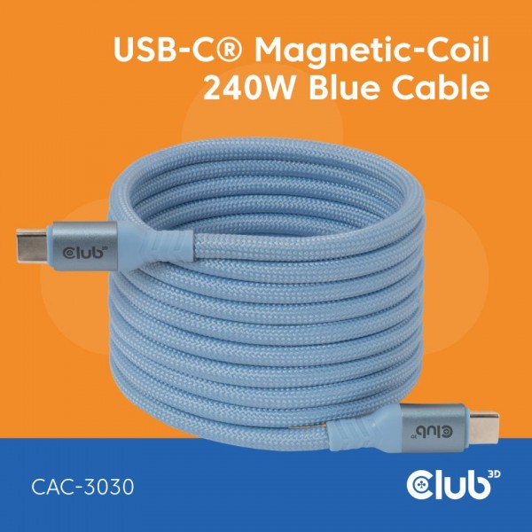 Kabel USB 2.0 C (St) =&gt; C (St) 2,0m *Club3D* Magnetisch - LIFESTYLE *blau*