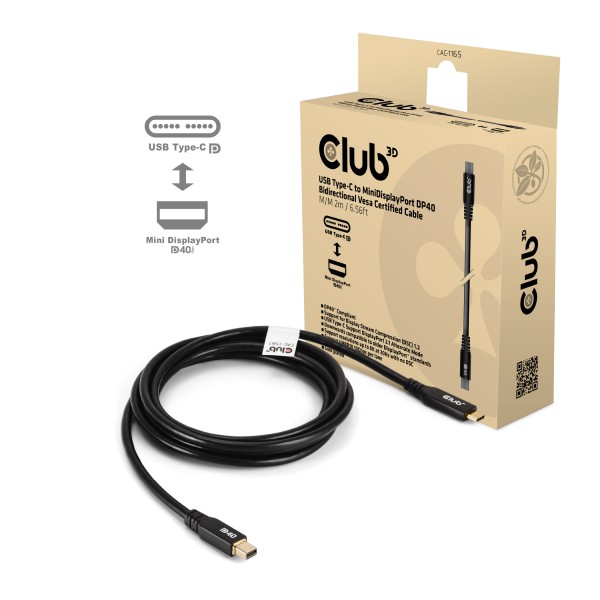 Kabel USB Typ C (St) =&gt; DisplayPort Mini 2.1 (St) 2,0m *Club 3D*