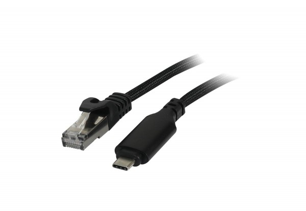 Kabel USB, C(St) =&gt; RJ45(St)_Netzwerkkarte, 2,0m, USB3.2 Type-C, schwarz(Textil), Synergy 21,