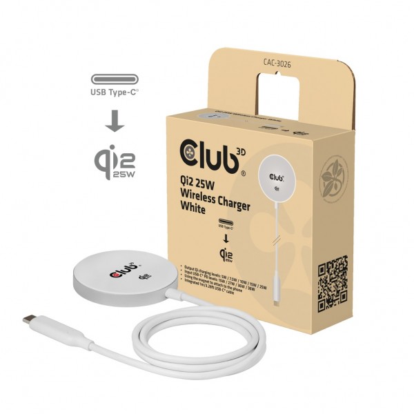 Club 3D Qi2 Wireless Charger 25 W - WH Qi 2.2 *white*
